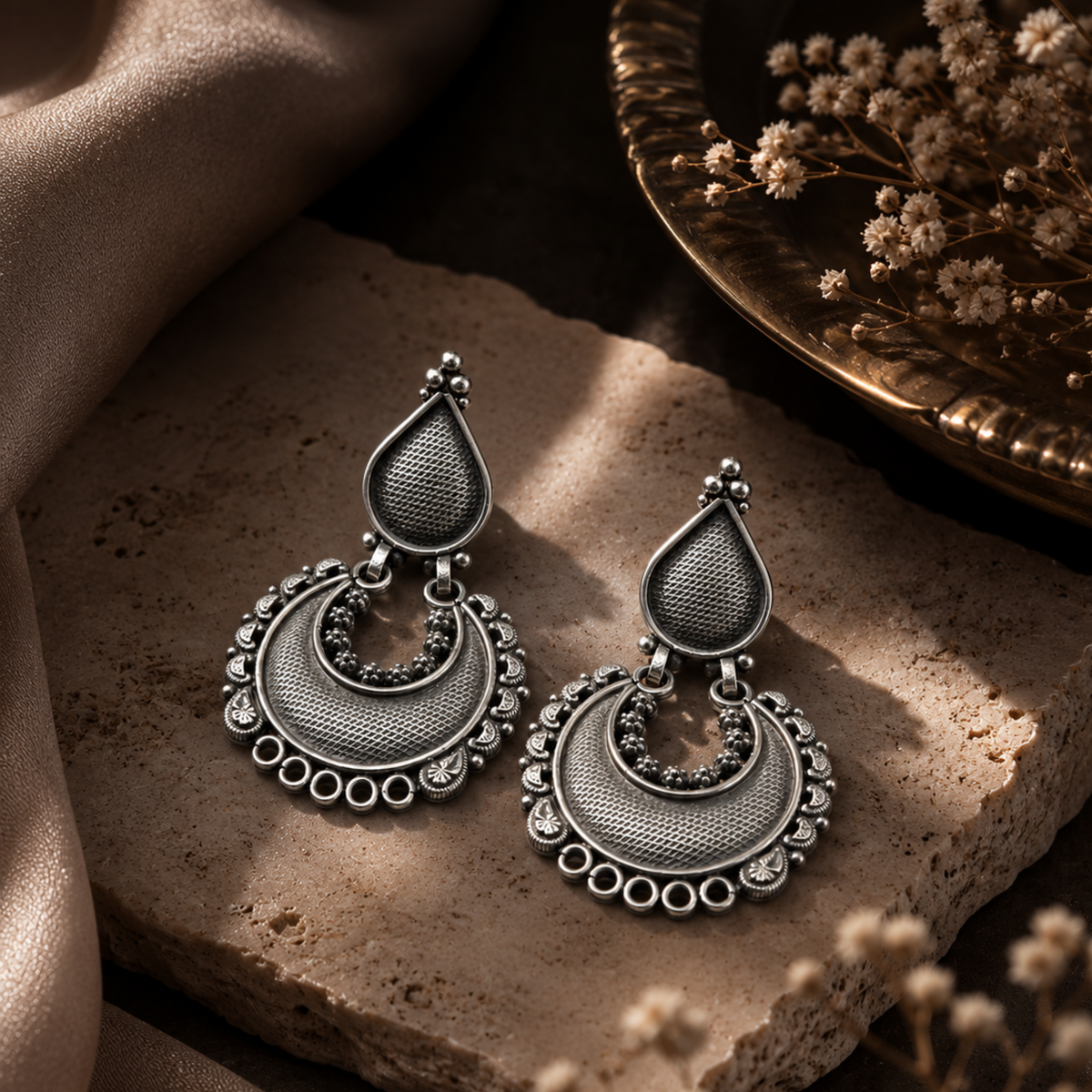 Lattice Crescent Drops | 925 Sterling Silver