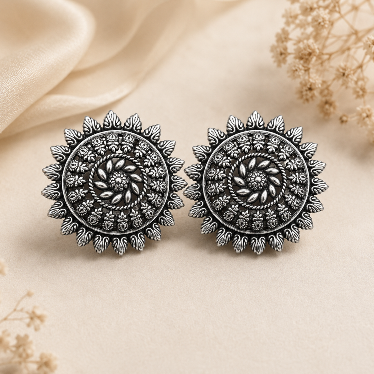 Surya Bloom Stud | 925 Sterling Silver | Oxidized Earrings