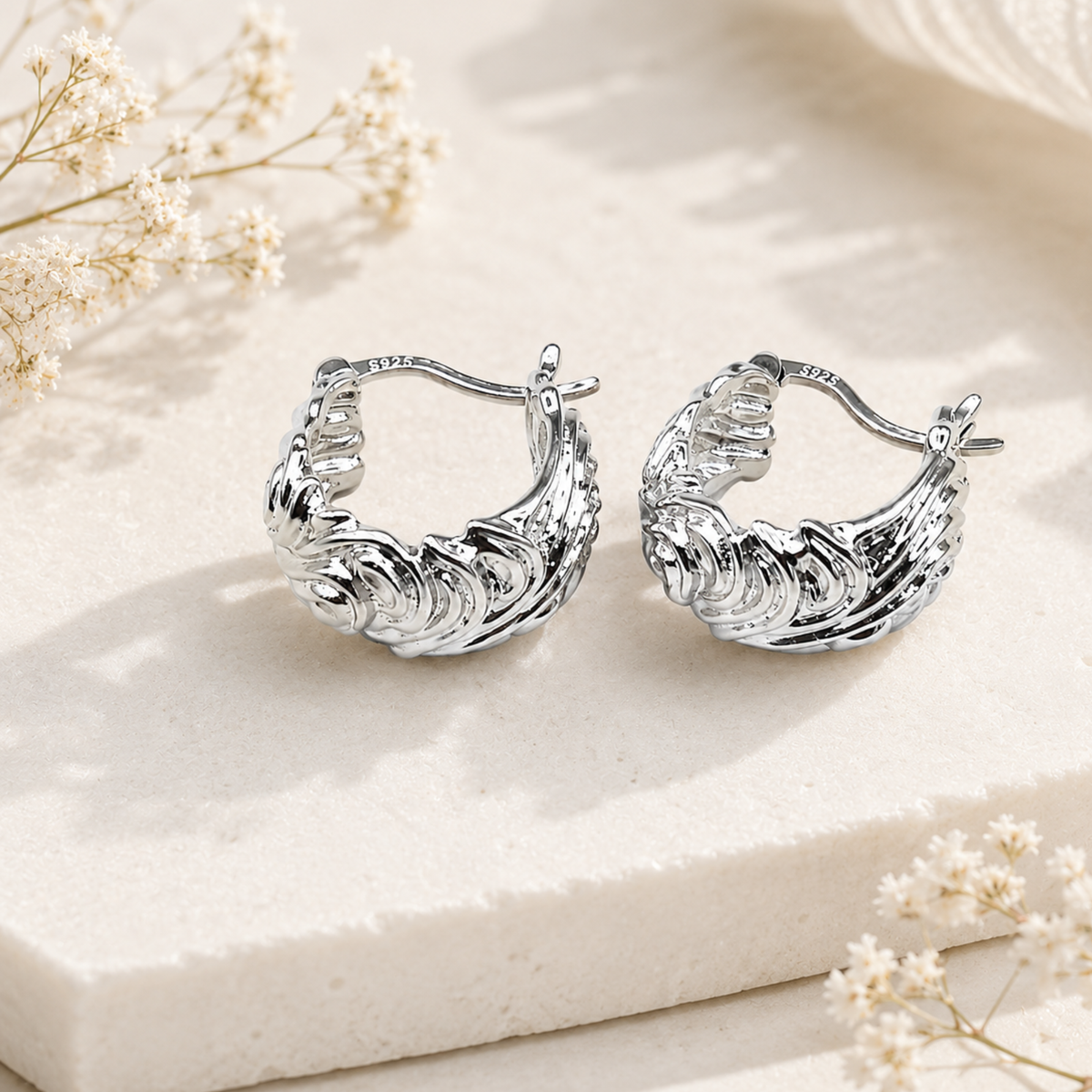 Ripple Sculpt Hoops | 925 Sterling Silver