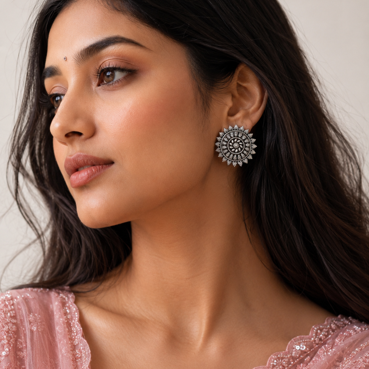 Surya Bloom Stud | 925 Sterling Silver | Oxidized Earrings